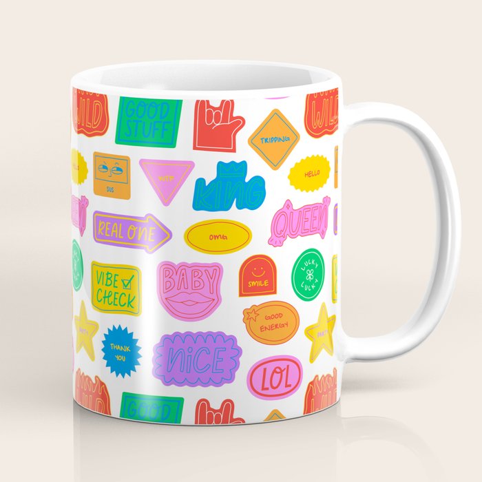 Fun retro sticker quote cartoon pattern Coffee Mug Gallery Image 1