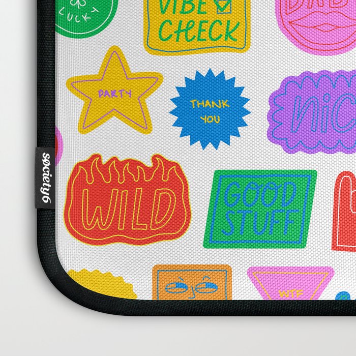 Fun retro sticker quote cartoon pattern Laptop Sleeve Gallery Image 3