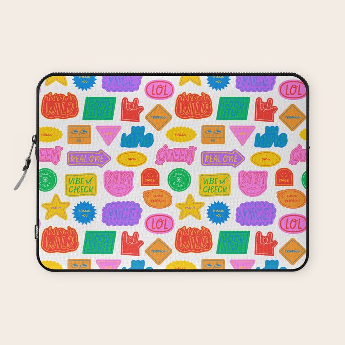 Fun retro sticker quote cartoon pattern Laptop Sleeve Gallery Image 1