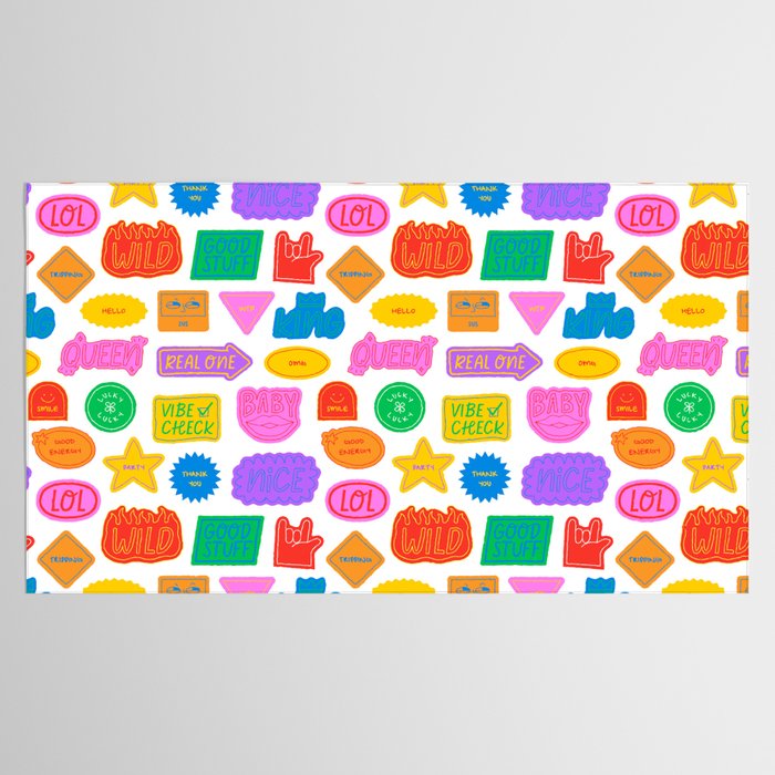 Fun retro sticker quote cartoon pattern Tablecloth Gallery Image 2