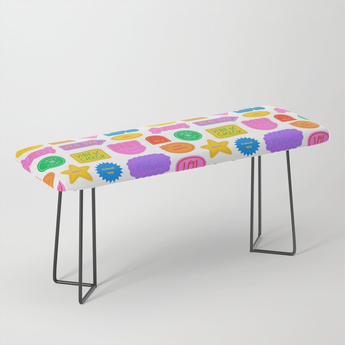 Fun retro sticker quote cartoon pattern Bench Gallery Image 1