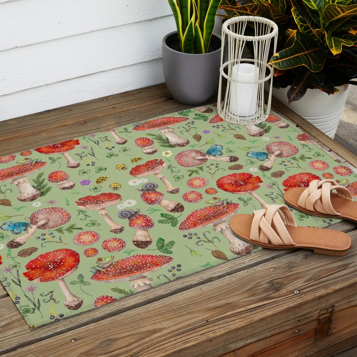 Lovely Red Mushrooms - GreenBG Outdoor Rug Gallery Image 2
