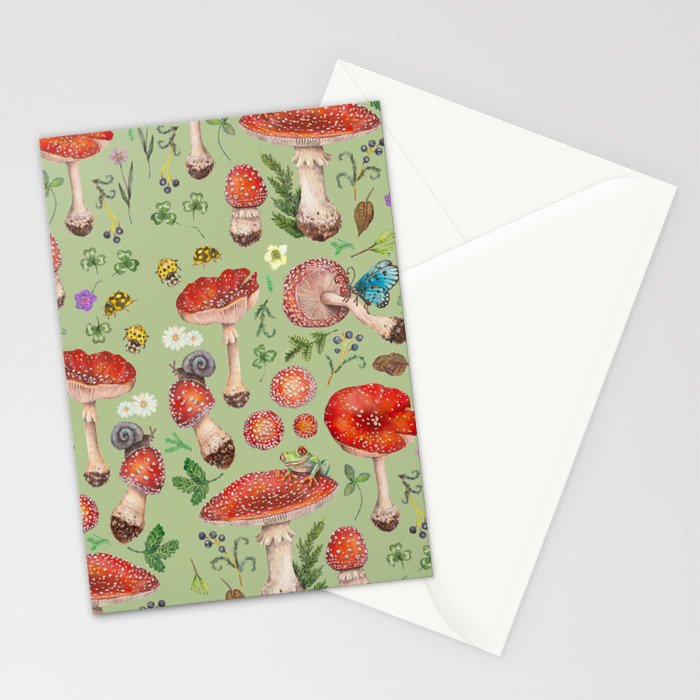 Lovely Red Mushrooms - GreenBG Stationery Card Gallery Image 2
