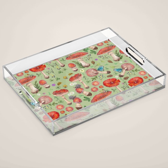 Lovely Red Mushrooms - GreenBG Acrylic Tray Gallery Image 1