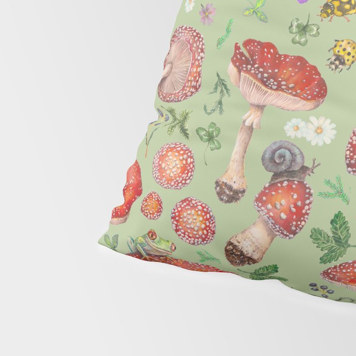 Lovely Red Mushrooms - GreenBG Pillow Sham Gallery Image 4