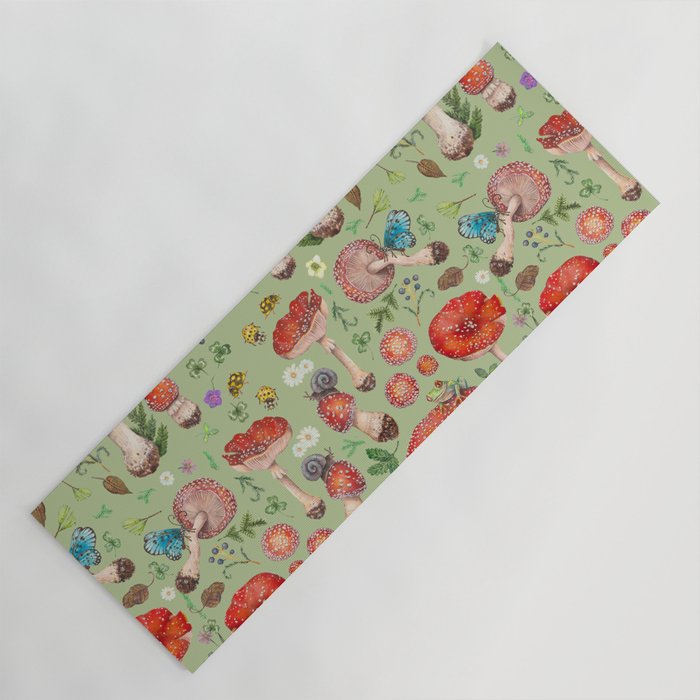 Lovely Red Mushrooms - GreenBG Yoga Mat Gallery Image 1