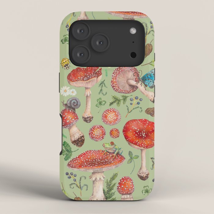 Lovely Red Mushrooms - GreenBG iPhone Case Gallery Image 3