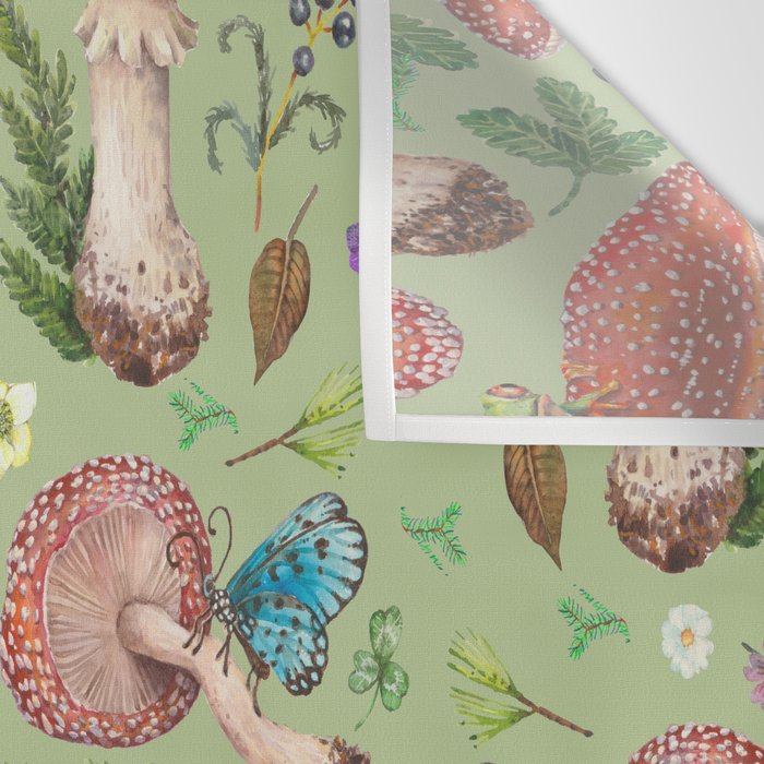 Lovely Red Mushrooms - GreenBG Wall Tapestry Gallery Image 3