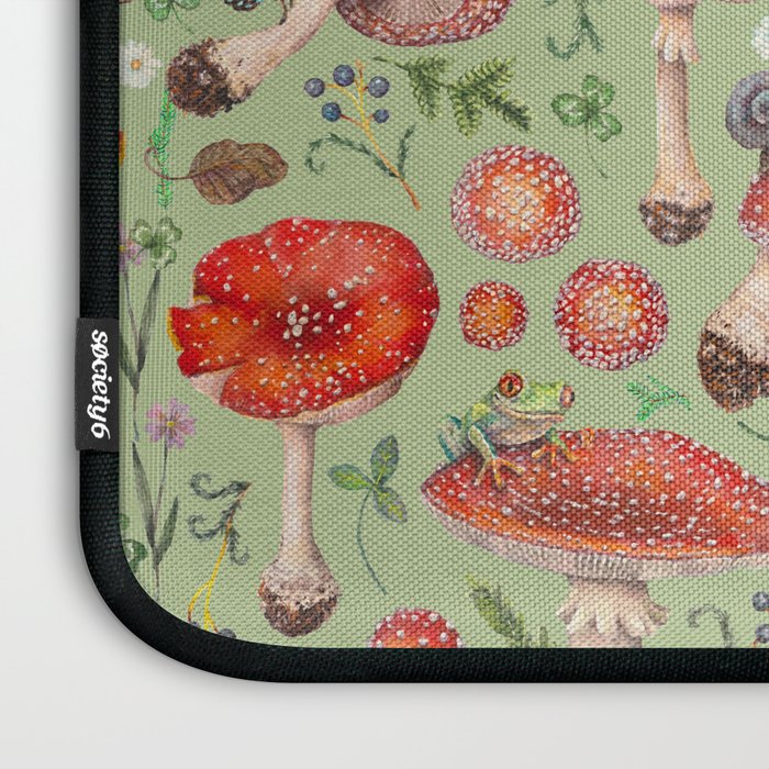 Lovely Red Mushrooms - GreenBG Laptop Sleeve Gallery Image 3