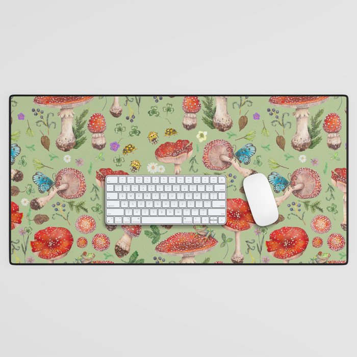 Lovely Red Mushrooms - GreenBG Desk Mat Gallery Image 1