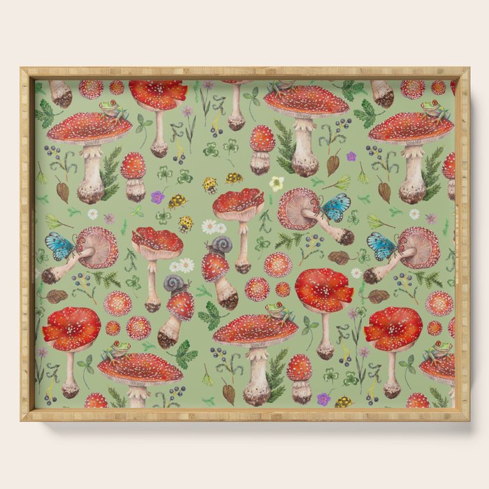 Lovely Red Mushrooms - GreenBG Serving Tray Gallery Image 1