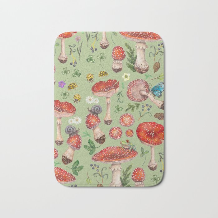 Lovely Red Mushrooms - GreenBG Bath Mat Gallery Image 1