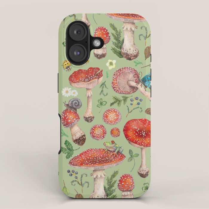 Lovely Red Mushrooms - GreenBG iPhone Case Gallery Image 1