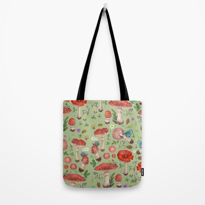Lovely Red Mushrooms - GreenBG Tote Bag Gallery Image 2