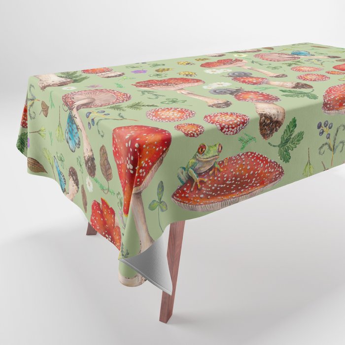 Lovely Red Mushrooms - GreenBG Tablecloth Gallery Image 1