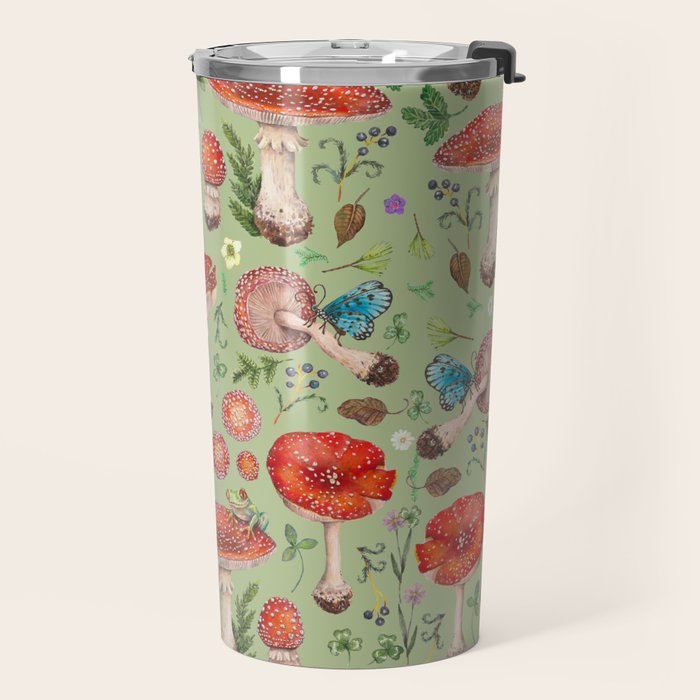 Lovely Red Mushrooms - GreenBG Travel Mug Gallery Image 2