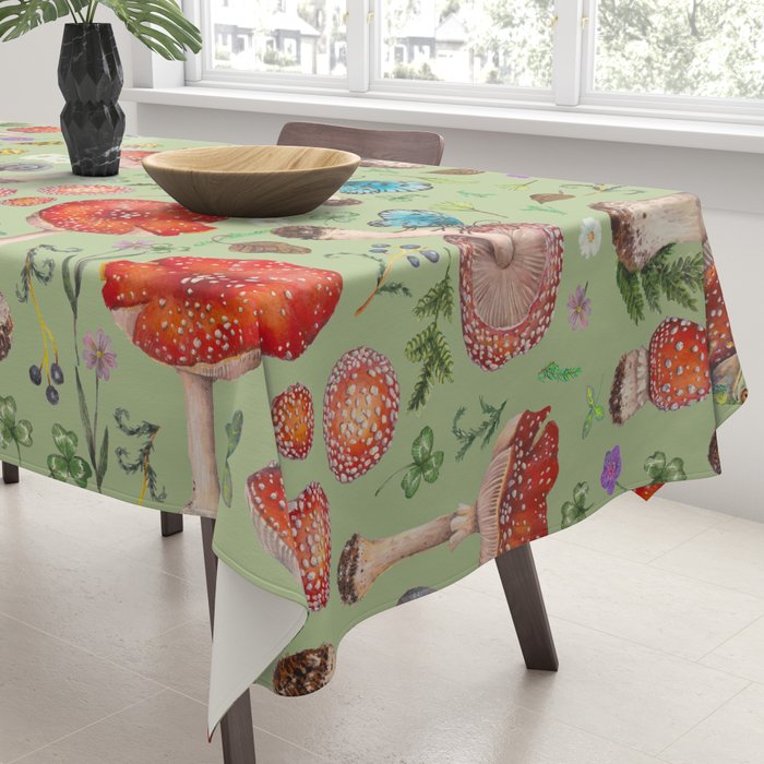 Lovely Red Mushrooms - GreenBG Tablecloth Gallery Image 3