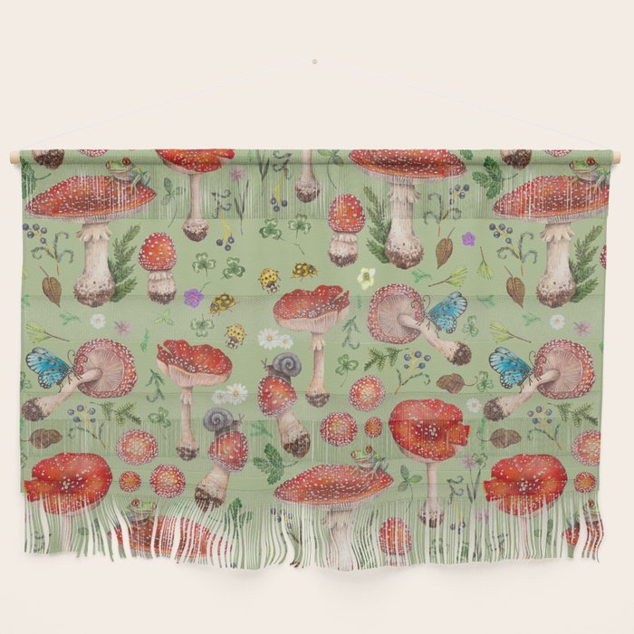 Lovely Red Mushrooms - GreenBG Wall Hanging Gallery Image 1