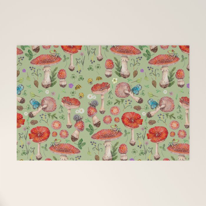 Lovely Red Mushrooms - GreenBG Welcome Mat Gallery Image 1