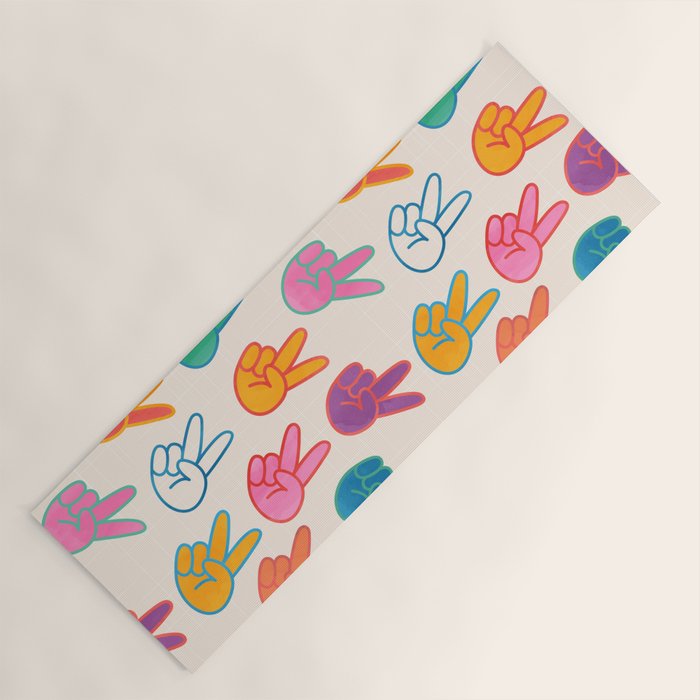 Peace And Victory Hand Sign In Rainbow Colours Pattern Yoga Mat Gallery Image 1
