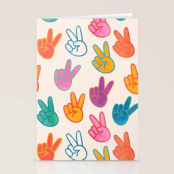 Peace And Victory Hand Sign In Rainbow Colours Pattern Stationery Card Gallery Image 2