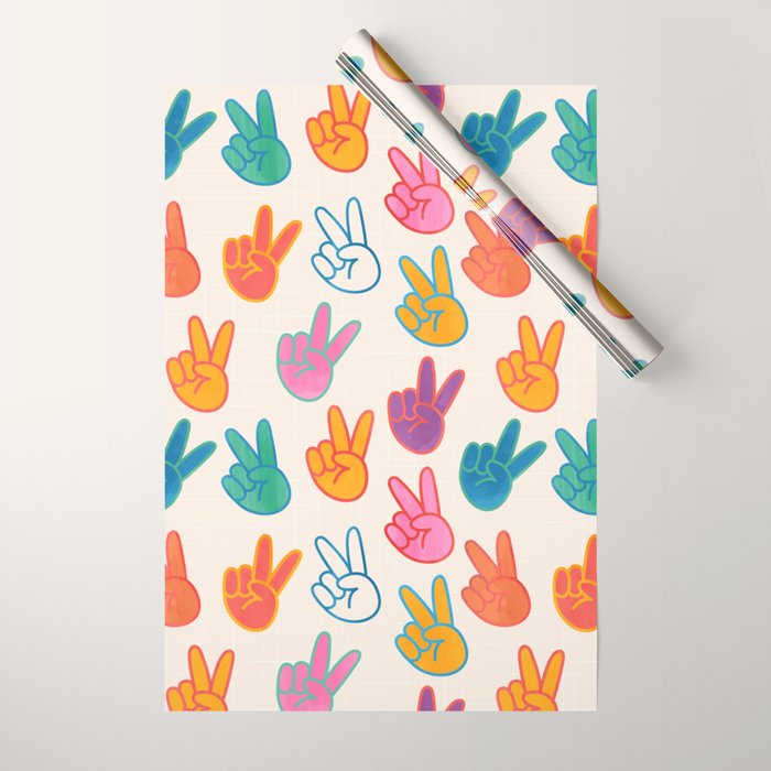 Peace And Victory Hand Sign In Rainbow Colours Pattern Wrapping Paper Gallery Image 1