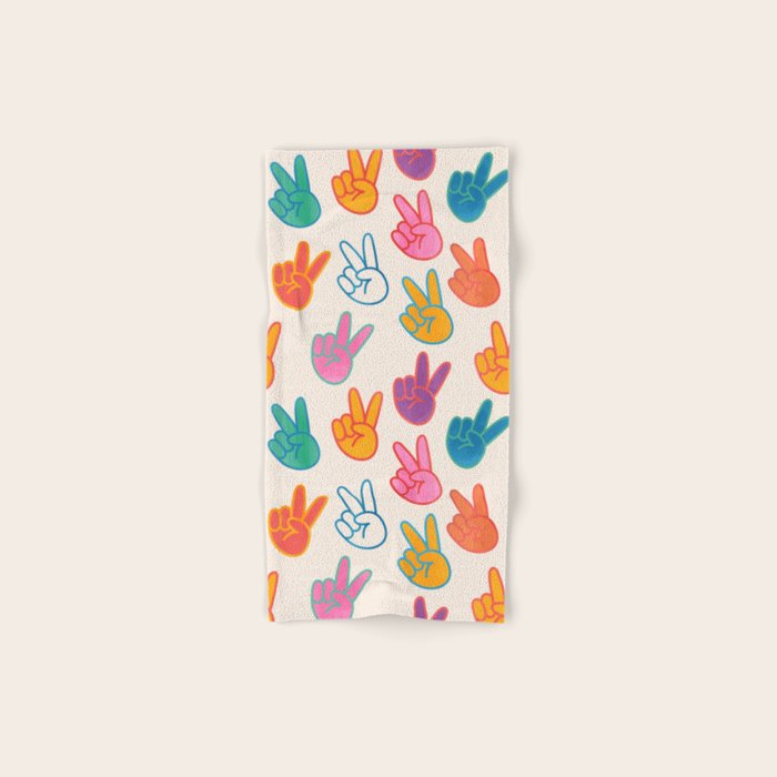 Peace And Victory Hand Sign In Rainbow Colours Pattern Bath Towel Gallery Image 1