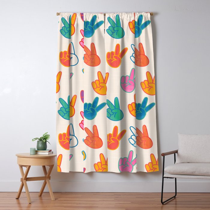 Peace And Victory Hand Sign In Rainbow Colours Pattern Window Curtain Gallery Image 5