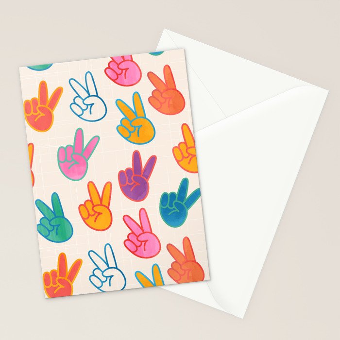 Peace And Victory Hand Sign In Rainbow Colours Pattern Stationery Card Gallery Image 2