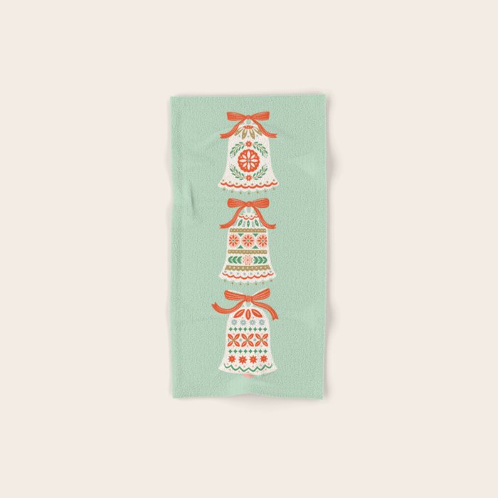 Folk Art Holiday Bells - Light Green Bath Towel Gallery Image 1