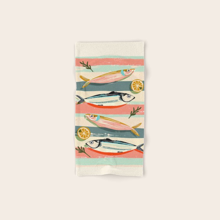 Sardines on Stripes Bath Towel Gallery Image 1