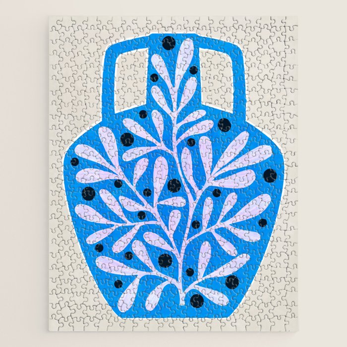 Mediterramean blue vase and leaves Jigsaw Puzzle
