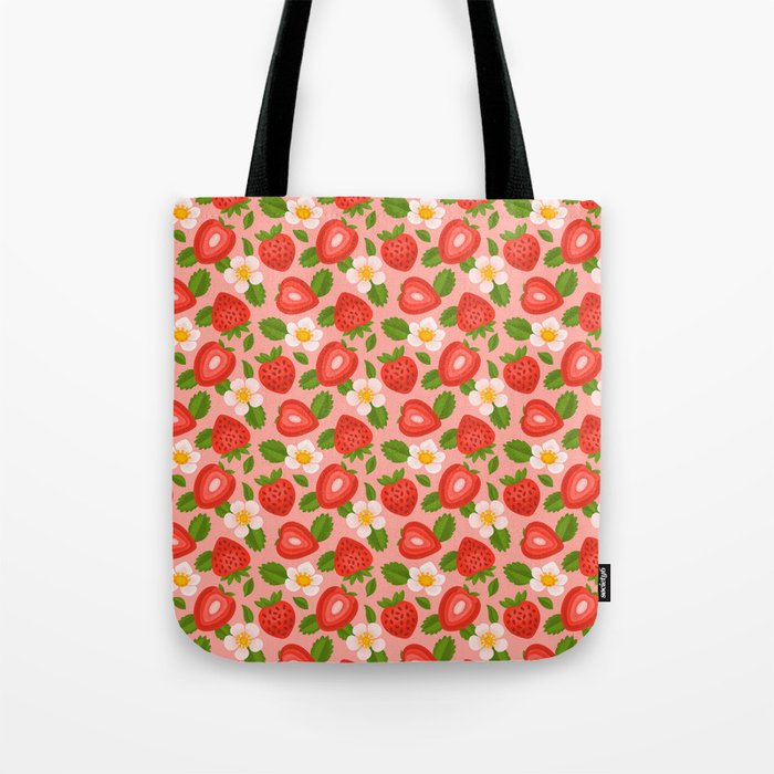 Strawberry Pattern on Pink Tote Bag Gallery Image 1