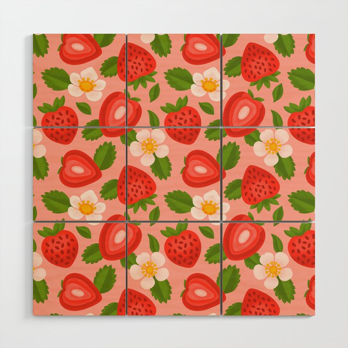 Strawberry Pattern on Pink Wood Wall Art Gallery Image 1