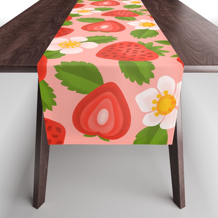 Strawberry Pattern on Pink Table Runner Gallery Image 1