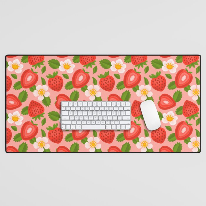 Strawberry Pattern on Pink Desk Mat Gallery Image 1