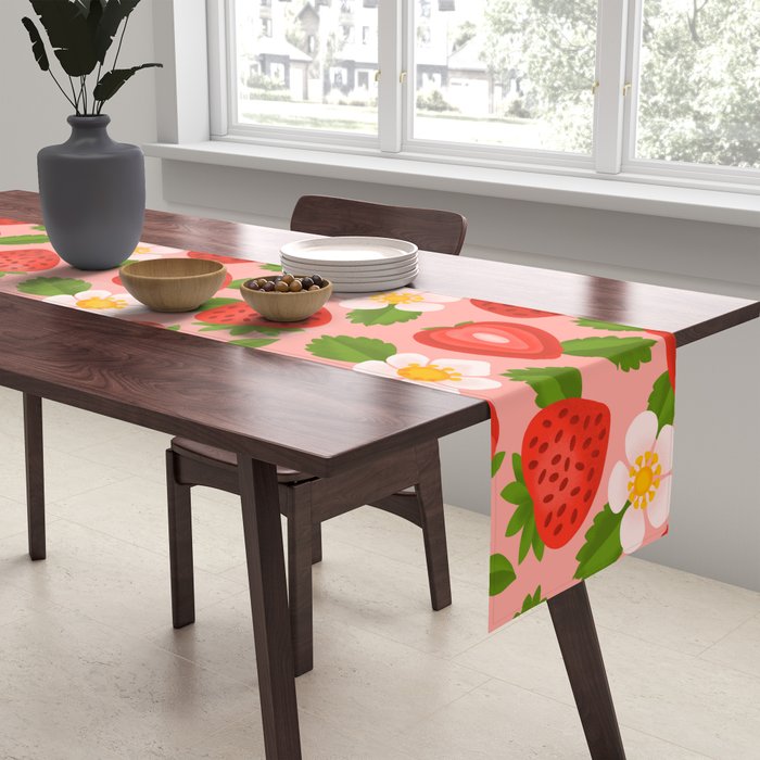Strawberry Pattern on Pink Table Runner Gallery Image 2