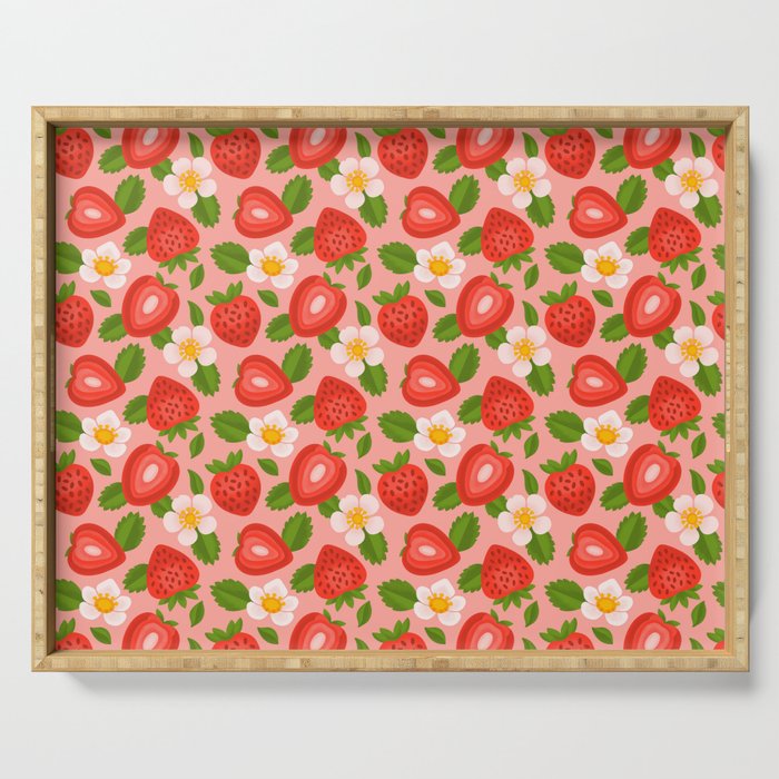 Strawberry Pattern on Pink Serving Tray Gallery Image 1