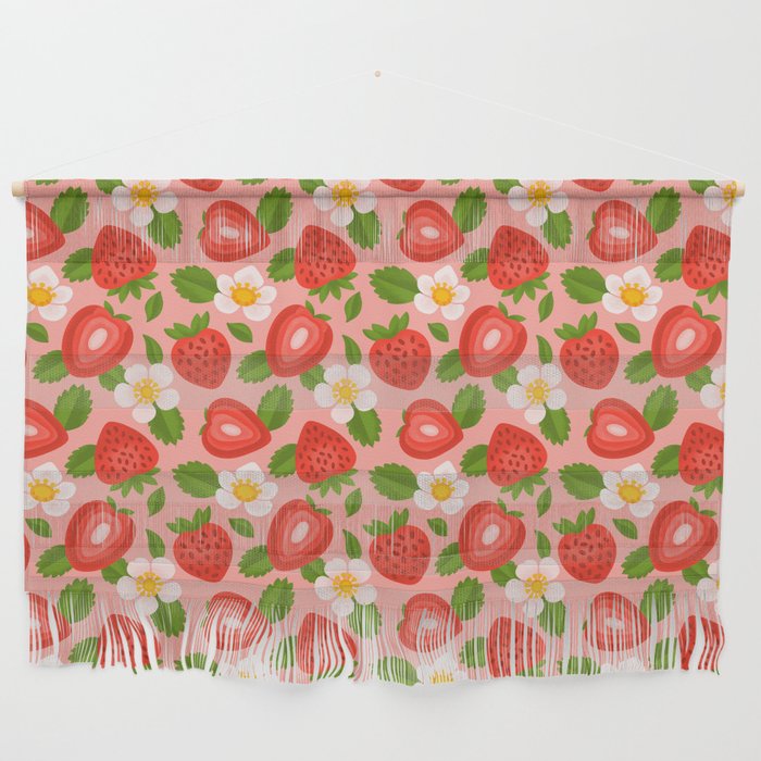 Strawberry Pattern on Pink Wall Hanging Gallery Image 1
