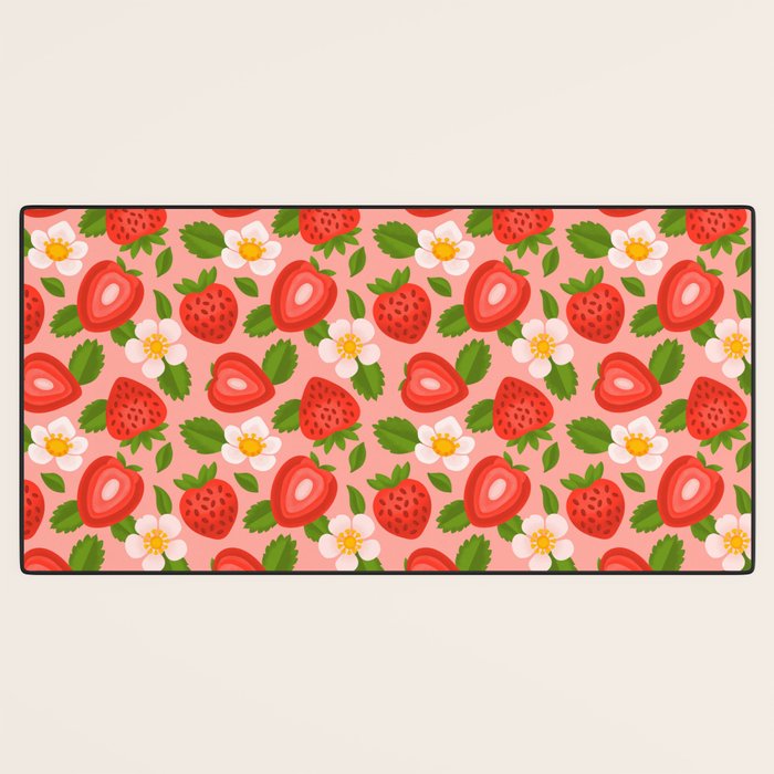 Strawberry Pattern on Pink Desk Mat Gallery Image 3