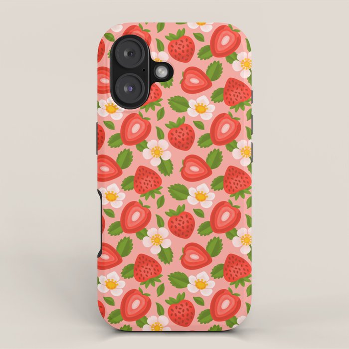 Strawberry Pattern on Pink iPhone Case Gallery Image 1