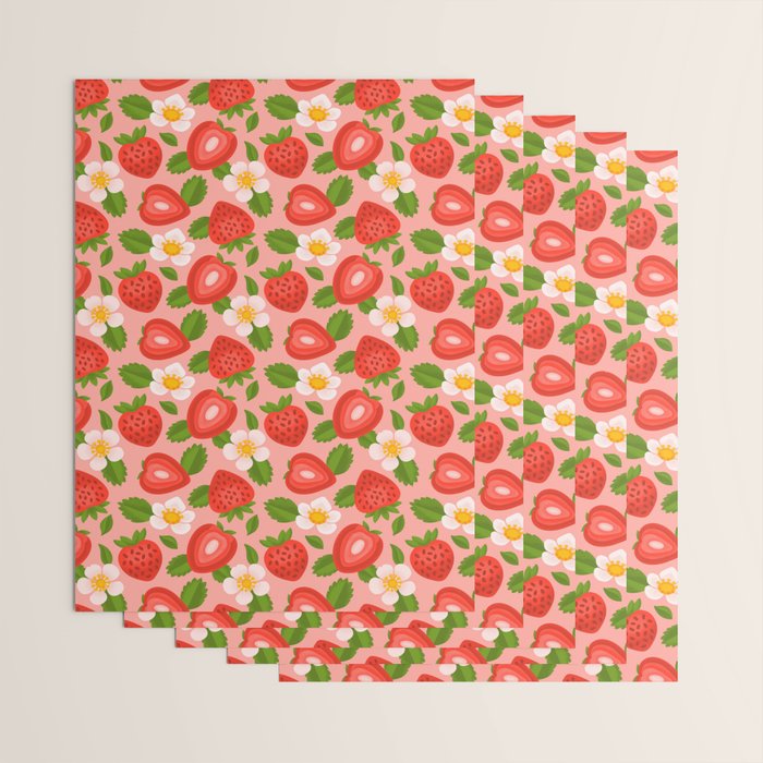 Strawberry Pattern on Pink Wrapping Paper Gallery Image 3