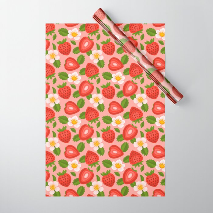 Strawberry Pattern on Pink Wrapping Paper Gallery Image 1