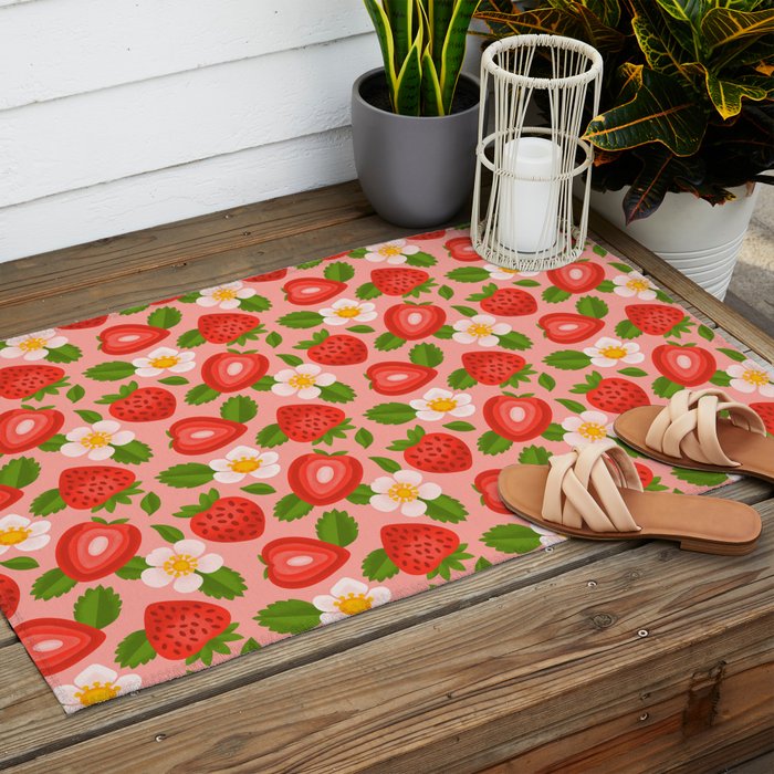 Strawberry Pattern on Pink Outdoor Rug Gallery Image 2