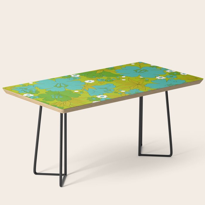 Green, Turquoise, and White Retro Flower Design Pattern Coffee Table Gallery Image 1
