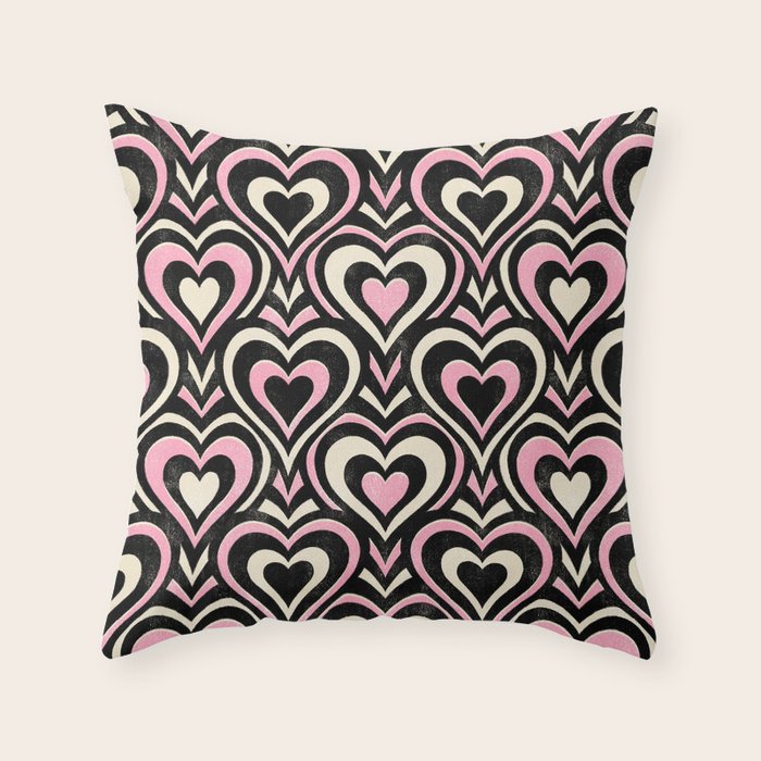Sweethearts - black, pink, and cream  Throw Pillow Gallery Image 1