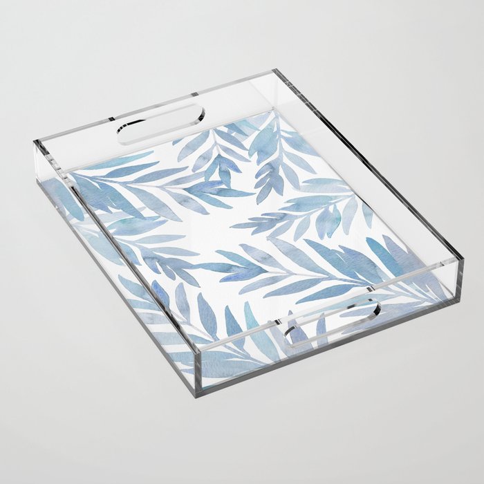 Muted Blue Palm Leaves Acrylic Tray Gallery Image 1