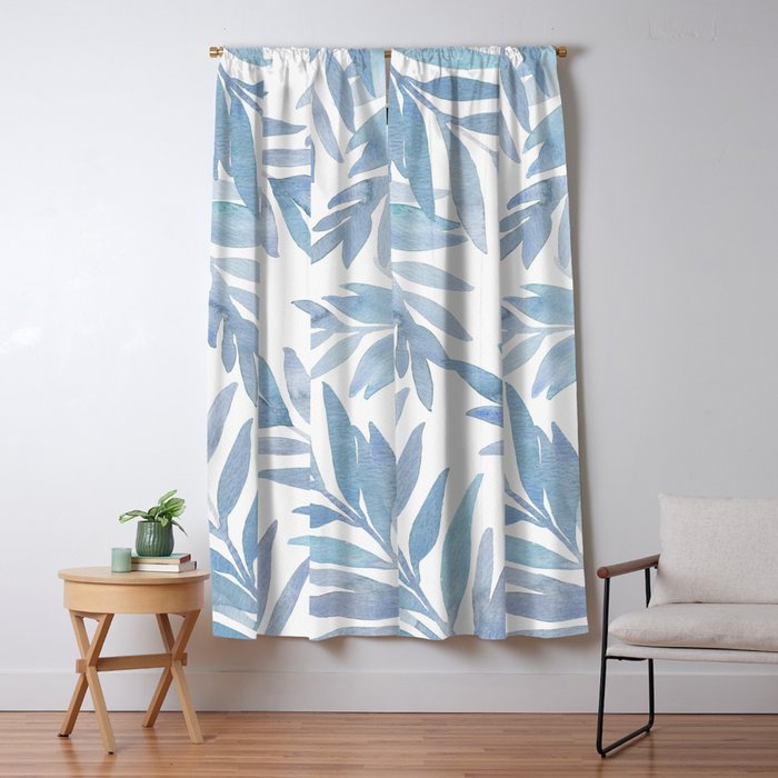 Muted Blue Palm Leaves Window Curtain Gallery Image 5