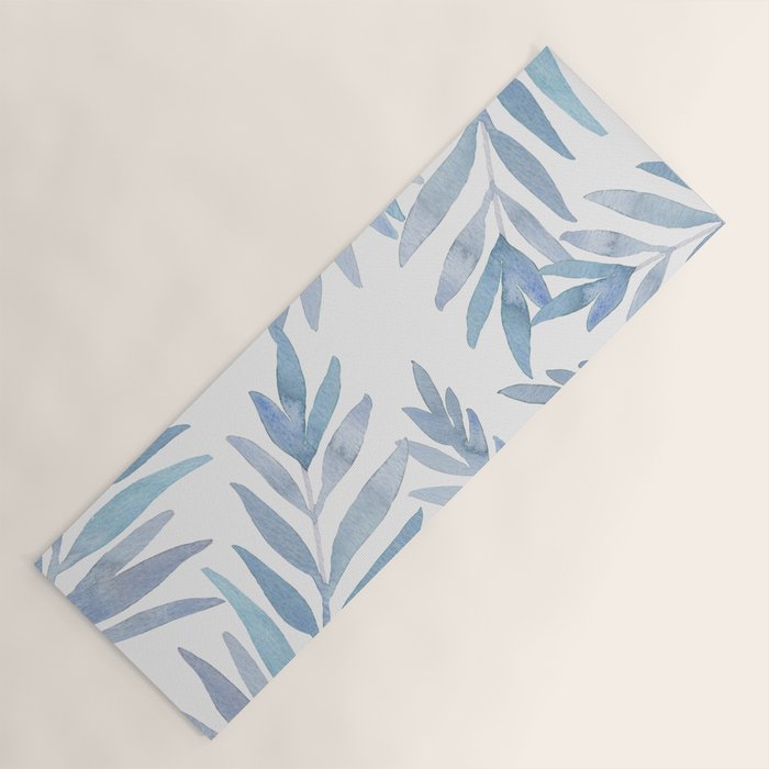 Muted Blue Palm Leaves Yoga Mat Gallery Image 1