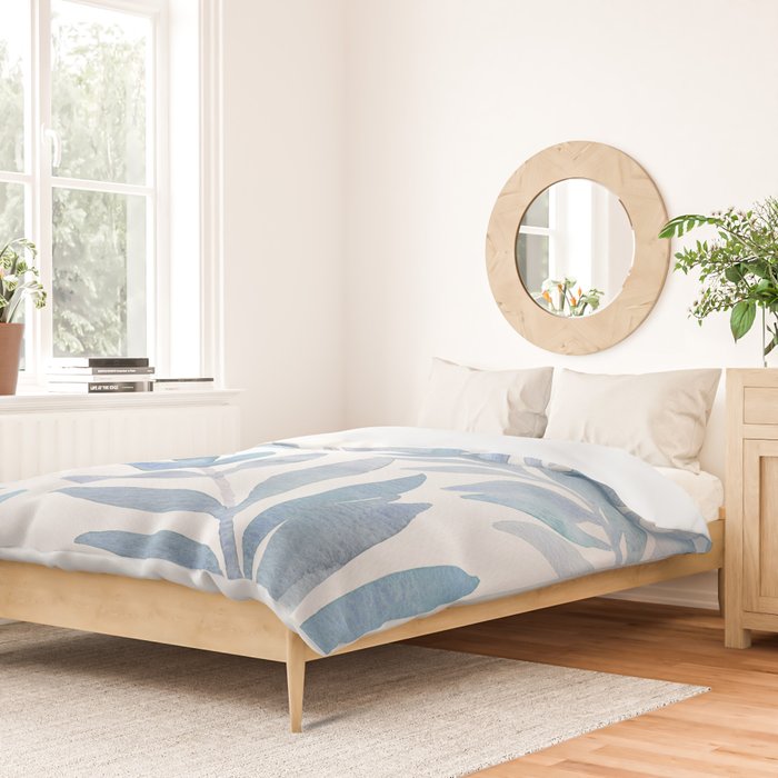 Muted Blue Palm Leaves Duvet Cover Gallery Image 2
